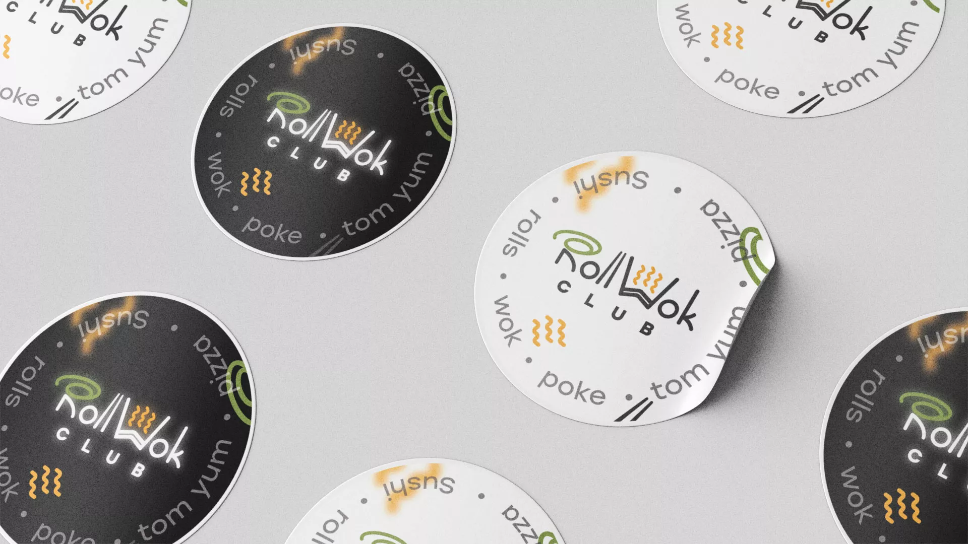 Разработка наклеек для суши-бара «Roll Wok Club» в Лагани